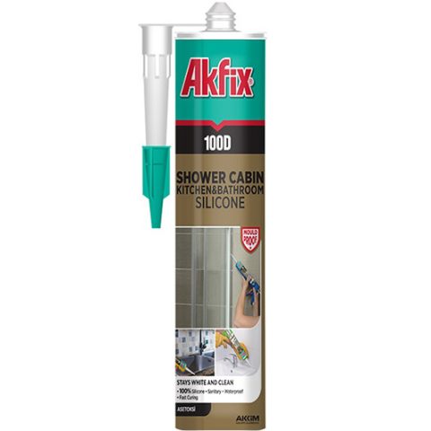 Силікон для душових кабін Akfix 100D білий 280мл / 340 гр