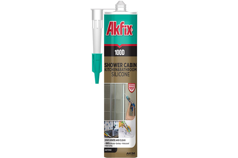 Силікон для душових кабін Akfix 100D білий 280мл / 340 гр